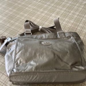 Kipling metallic pewter shopper